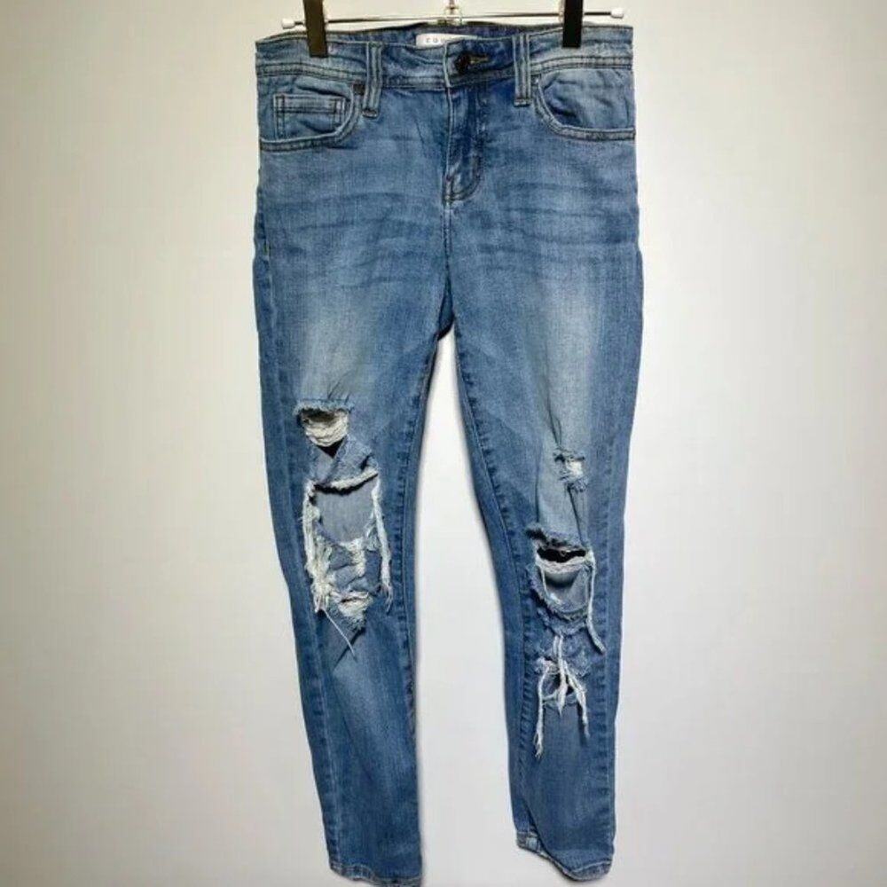 Eunina Womens Denim Blue Ripped Mika Low-Rise Skinny Ankle Jeans Size W 6